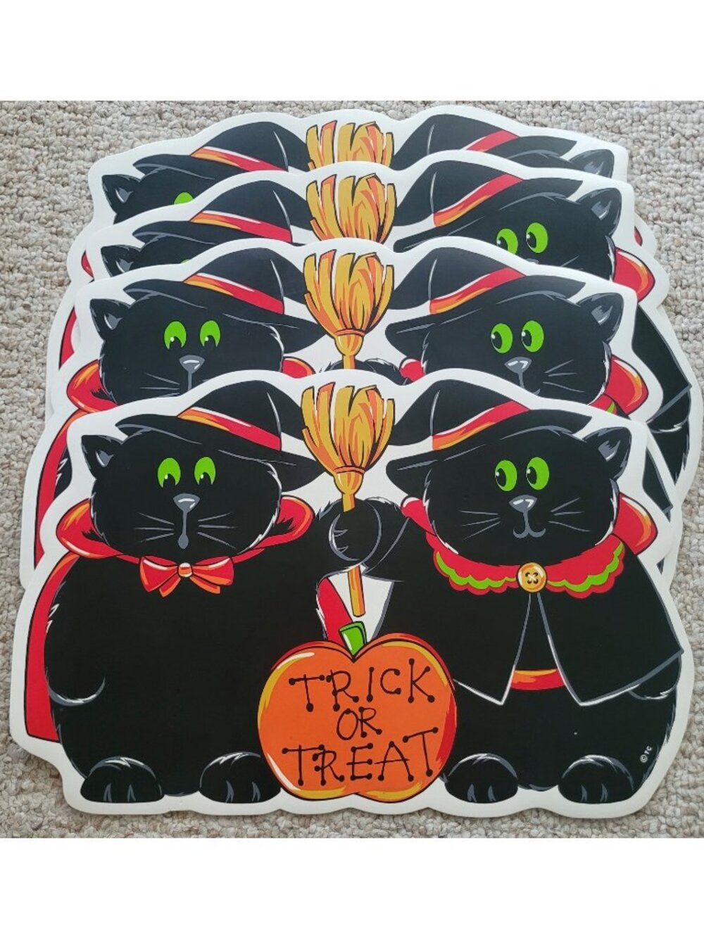 Vintage Halloween Placemats Set of 4 Fat Black Cats Vinyl Foam Witches Fall
